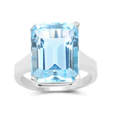 Genuine Blue Topaz Statement Solitaire Ring