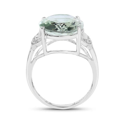 7.98 Ct Oval Green Amethyst and White Topaz Prong Silver Bold Ring