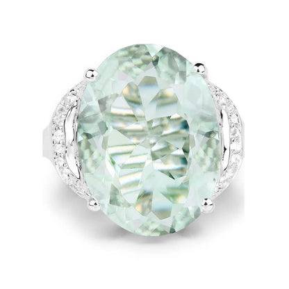 7.98 Ct Oval Green Amethyst and White Topaz Prong Silver Bold Ring