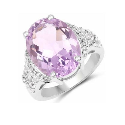 8.98 Ct Oval Lavender Amethyst and White Topaz Prong Silver Bold Engagement Ring