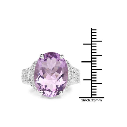 8.98 Ct Oval Lavender Amethyst and White Topaz Prong Silver Bold Engagement Ring