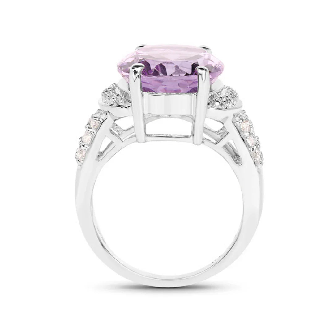 8.98 Ct Oval Lavender Amethyst and White Topaz Prong Silver Bold Engagement Ring