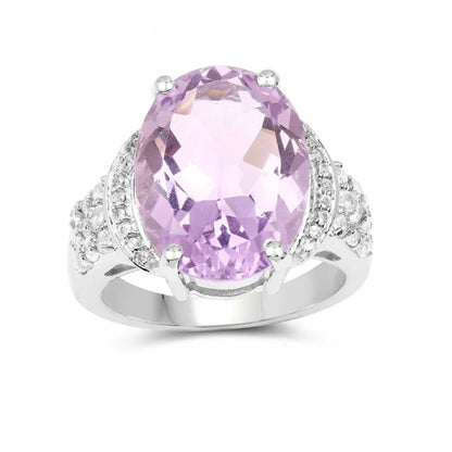 8.98 Ct Oval Lavender Amethyst and White Topaz Prong Silver Bold Engagement Ring