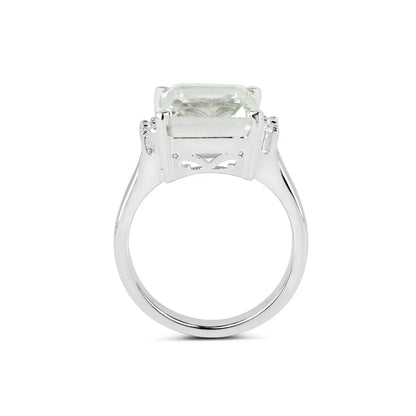 5.54 Ct Octagon Green Amethyst and White Topaz Prong Silver Bold Statement Ring