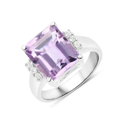 5.94 Ct Octagon Pink Amethyst and White Topaz Prong Silver Cocktail Ring