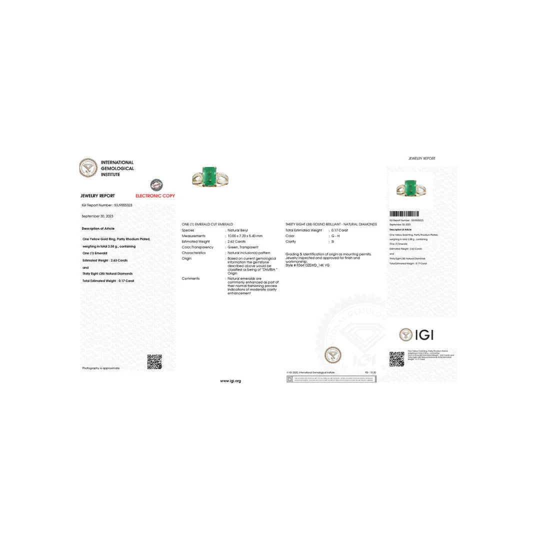 2.80 Ct Octagon Green Zambian Emerald and White Diamond Prong 14k Gold Split Shank Pave Bridge Ring