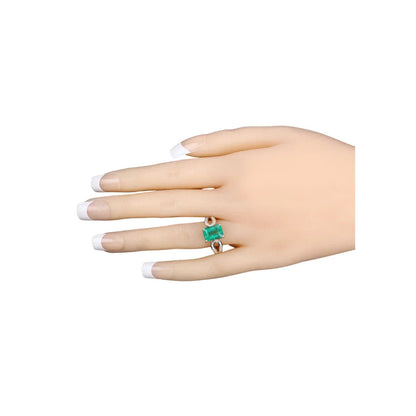 2.80 Ct Octagon Green Zambian Emerald and White Diamond Prong 14k Gold Split Shank Pave Bridge Ring