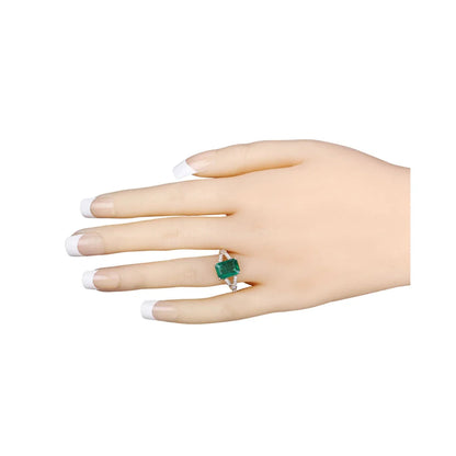 2.84 Ct Octagon Green Zambian Emerald and White Diamond Prong 14k Gold Statement Pave Bridge Ring