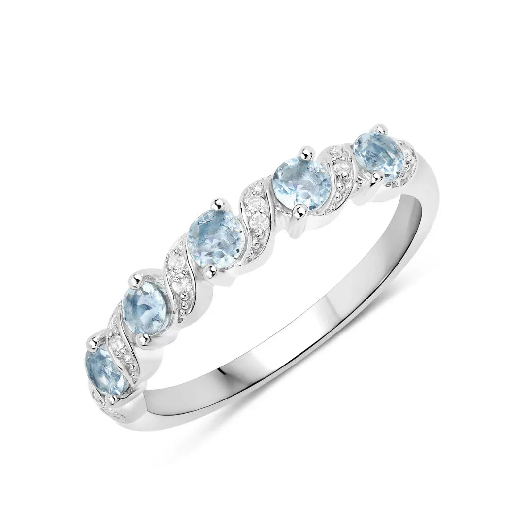 Genuine Aquamarine 5 Stone Ring