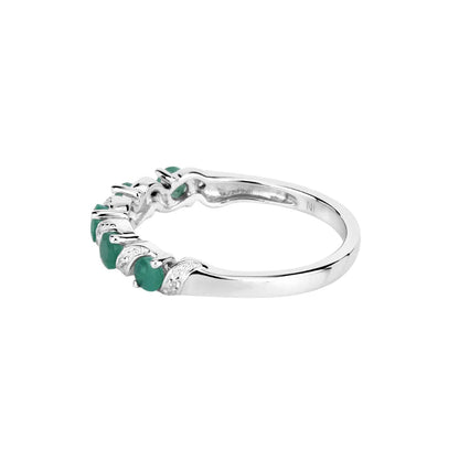 0.54 Ct Round Green Zambian Emerald and White Topaz Prong Silver 5 Stone Ring