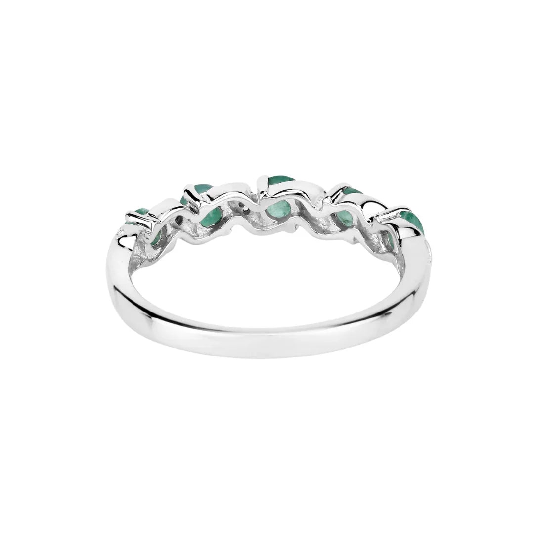 0.54 Ct Round Green Zambian Emerald and White Topaz Prong Silver 5 Stone Ring