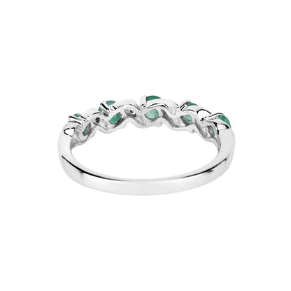 0.54 Ct Round Green Zambian Emerald and White Topaz Prong Silver 5 Stone Ring