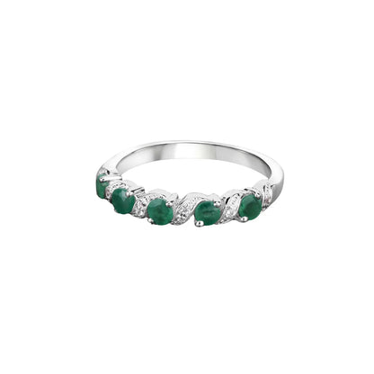 0.54 Ct Round Green Zambian Emerald and White Topaz Prong Silver 5 Stone Ring