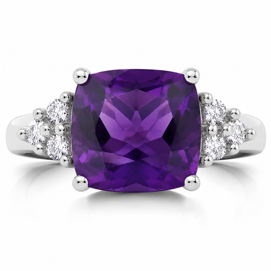 2.60 Ct Cushion Purple Amethyst and Lab Diamond Prong Silver Cocktail Ring