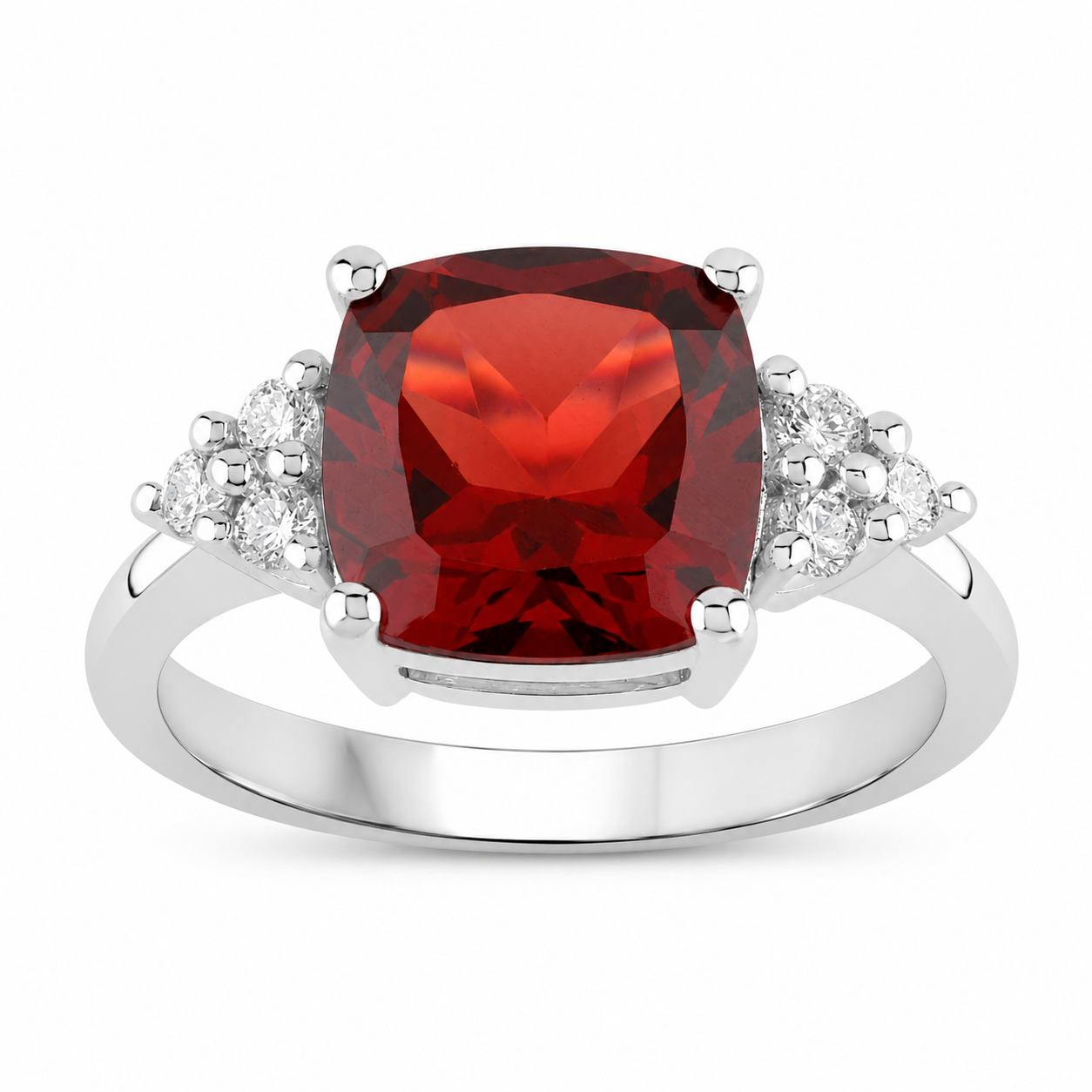 3.50 Ct Cushion Red Mozambique Garnet Lab Diamond Prong Silver Cocktail Ring