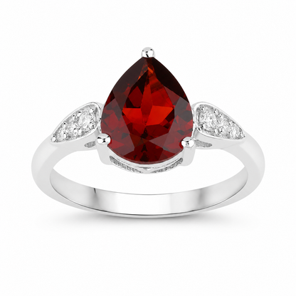 2.45 Ct Pear Red Mozambique Garnet & Lab Diamond Prong Silver Cocktail Ring
