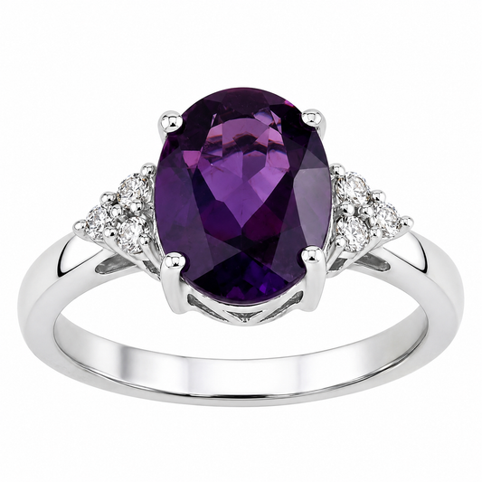 1.60 Ct Oval Purple Amethyst and Lab Diamond Prong Silver Cocktail Ring