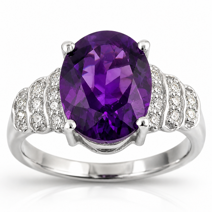 2.20 Ct Oval Purple Amethyst & Lab Diamond Prong Silver Bridge Ring