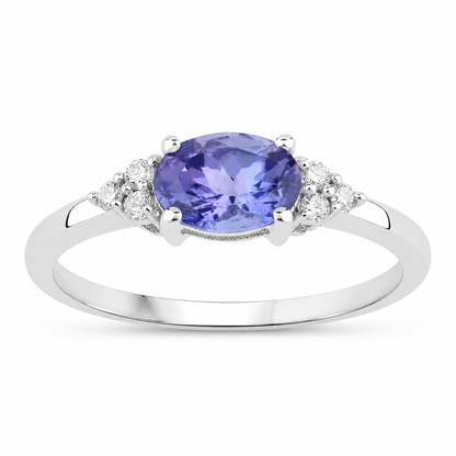 0.75 Ct Oval Violet Tanzanite and Lab Diamond Prong Silver Cocktail Ring