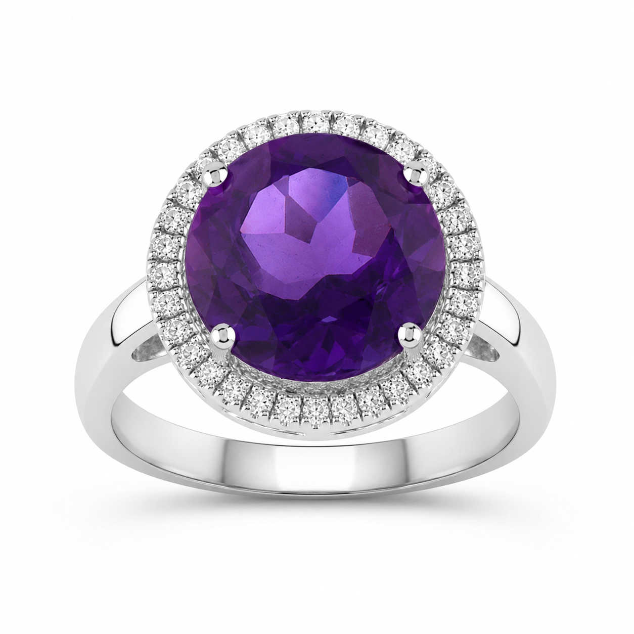 3.30 Ct Round Purple Amethyst Lab Diamond Prong Silver Halo Ring
