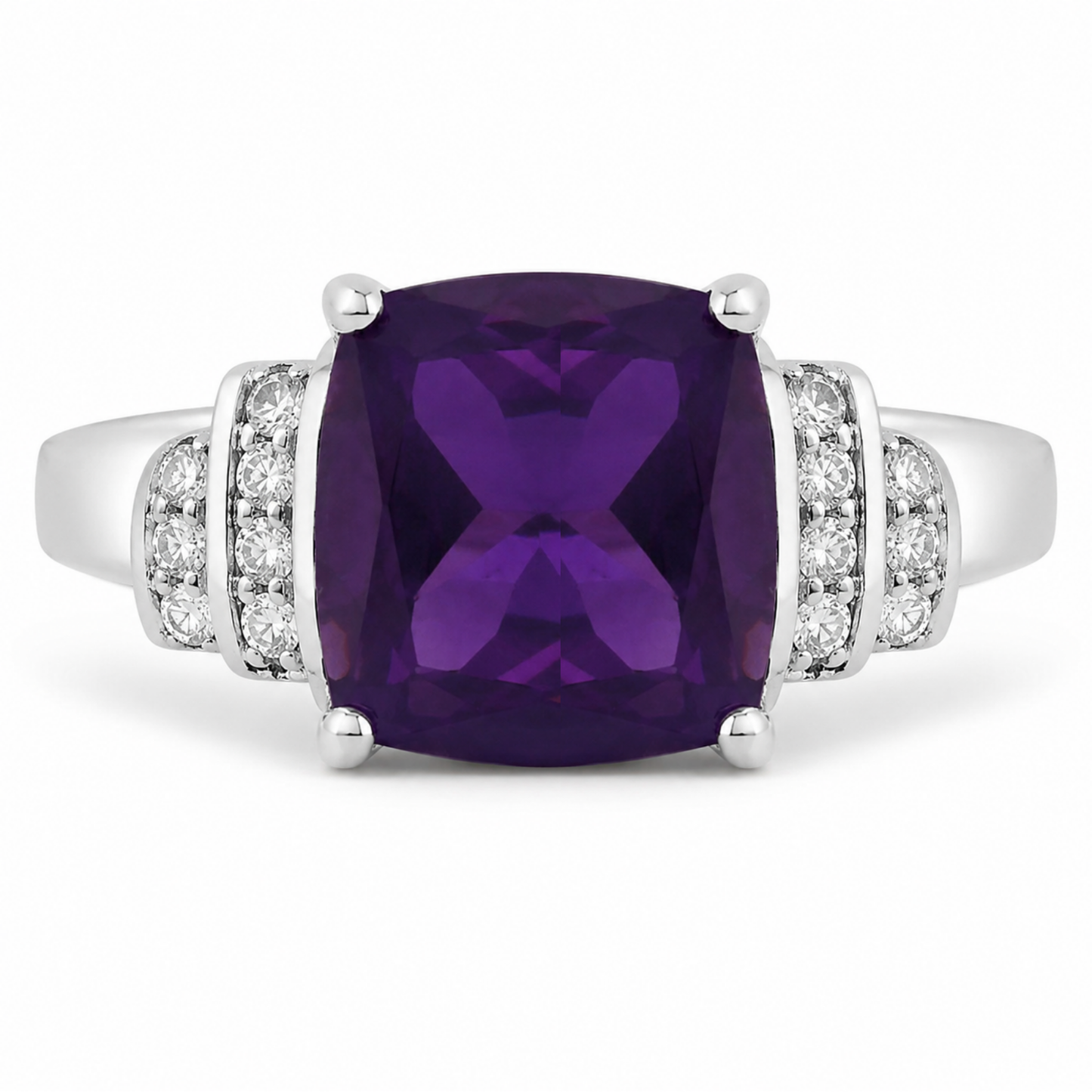 1.45 Ct Cushion Purple Amethyst Lab Diamond Prong Silver Bridge Ring