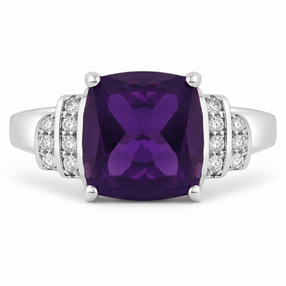 1.45 Ct Cushion Purple Amethyst Lab Diamond Prong Silver Bridge Ring