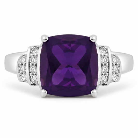 1.45 Ct Cushion Purple Amethyst Lab Diamond Prong Silver Bridge Ring