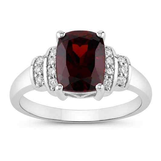 2.40 Ct Cushion Red Mozambique Garnet and Lab Diamond Prong Silver Bridge Ring