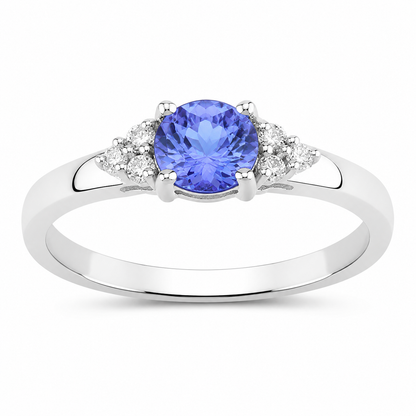 0.47 Ct Round Violet Tanzanite & Lab Diamond Prong Silver Cocktail Ring