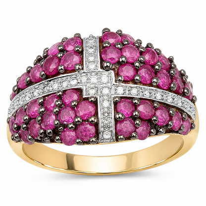 1.70 Ct Round Pink Ruby Prong 14K Yellow Gold Plated Silver Cluster Ring
