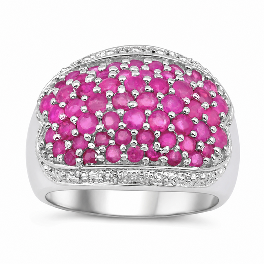 2.78 Ct Round Pink Ruby Prong Rhodium Plated Silver Cluster Dome Ring