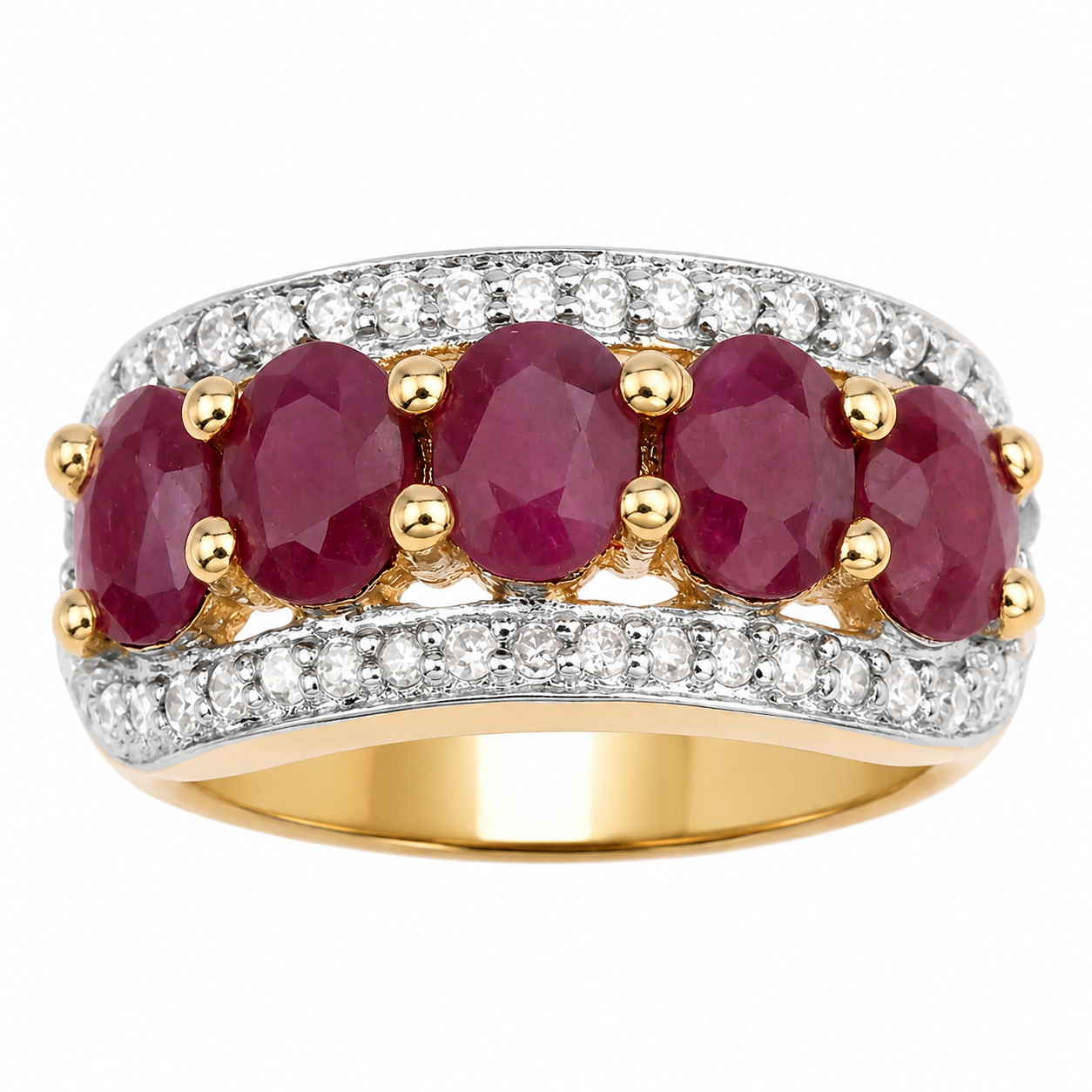 1.50 Ct Oval Pink Ruby & Diamond Prong Silver Five Stone Halo Ring