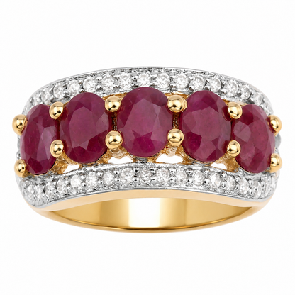 1.50 Ct Oval Pink Ruby & Diamond Prong Silver Five Stone Halo Ring
