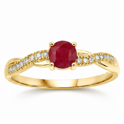 0.30 Ct Round Pink Ruby & Diamond Prong 10K Yellow Gold Pave Twisted Band Ring
