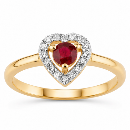 0.13 Ct Round Pink Ruby & Diamond Prong 14K Yellow Gold Halo Heart Ring