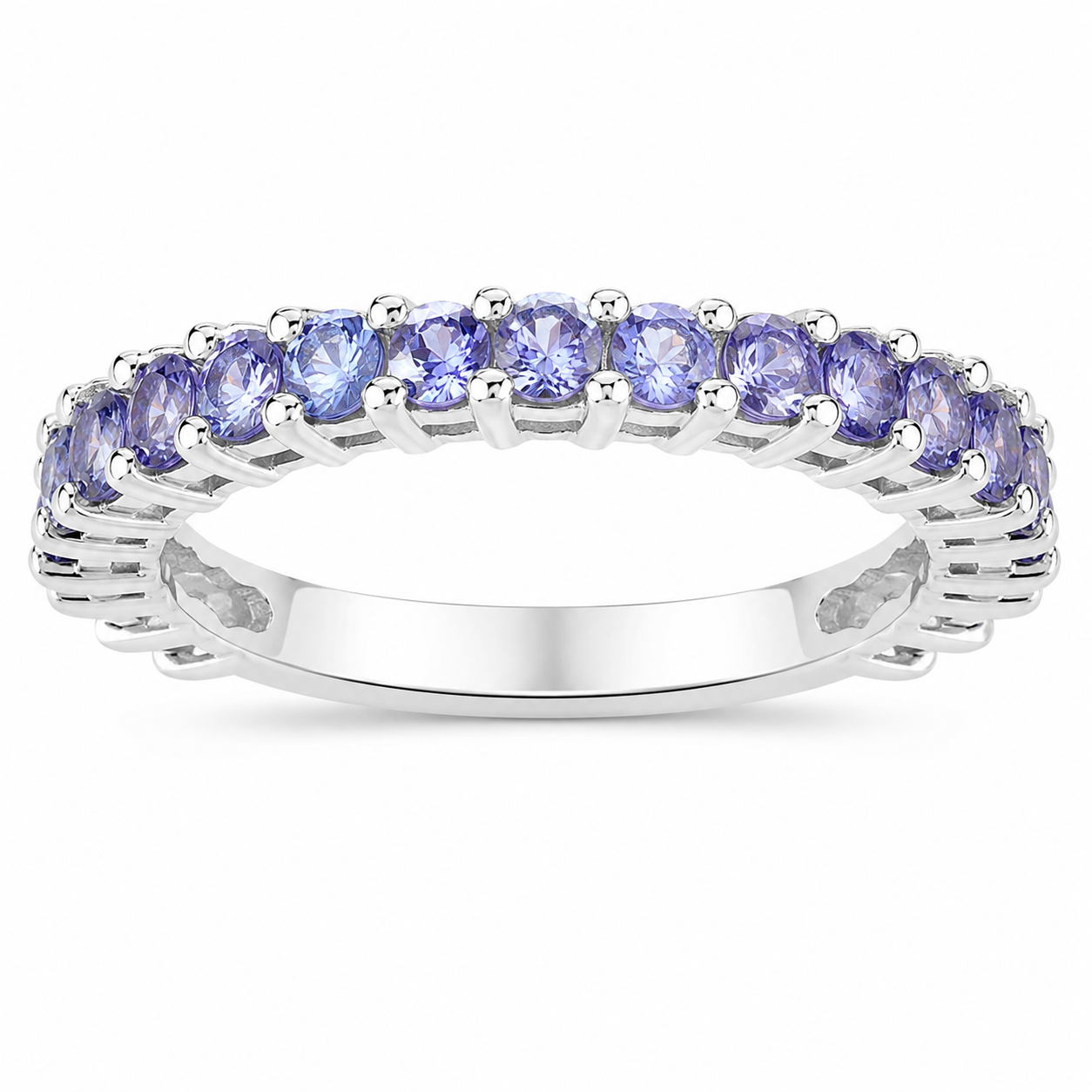 1.70 Ct Round Violet Tanzanite Prong Rhodium Plated Silver Eternity Ring