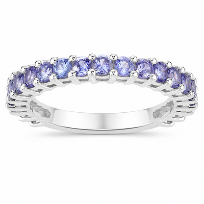 1.70 Ct Round Violet Tanzanite Prong Rhodium Plated Silver Eternity Ring