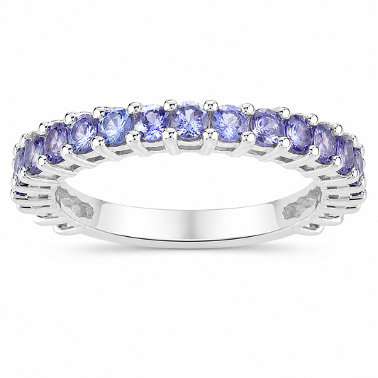 1.70 Ct Round Violet Tanzanite Prong Rhodium Plated Silver Eternity Ring