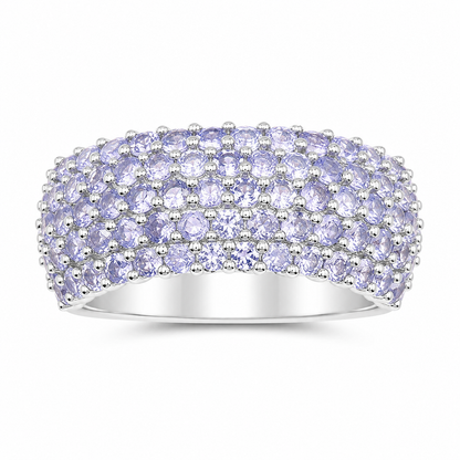 2.07 Ct Round Violet Tanzanite Prong Silver Pave Multi-Row Band Cluster Ring