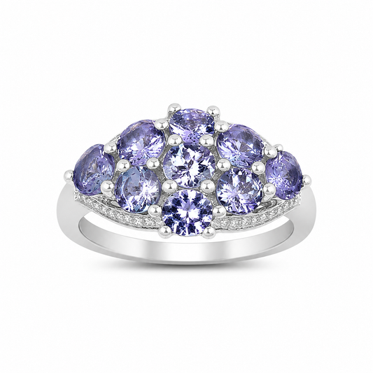 2.07 Ct Round Violet Tanzanite Prong Silver Cluster Ring