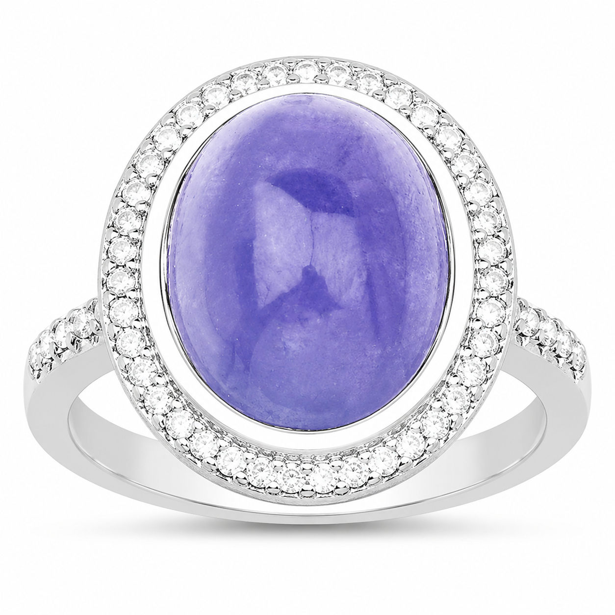8.26 Ct Oval Violet Tanzanite Halo Silver Pave Cocktail Ring