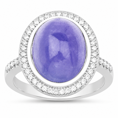 8.26 Ct Oval Violet Tanzanite Halo Silver Pave Cocktail Ring