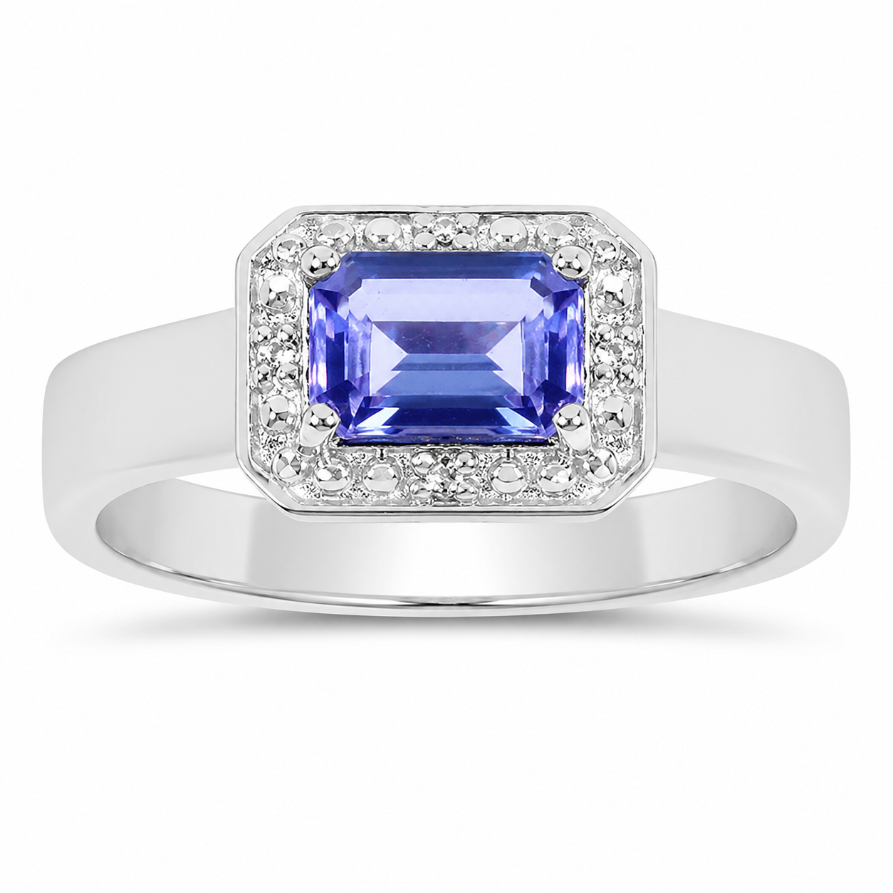 1.12 Ct Octagon Violet Tanzanite Prong Silver Halo Statement Ring