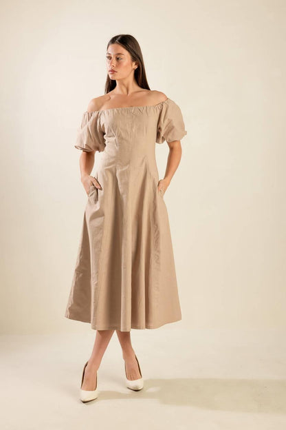Protecting My Peace Taupe Woven Midi Dress