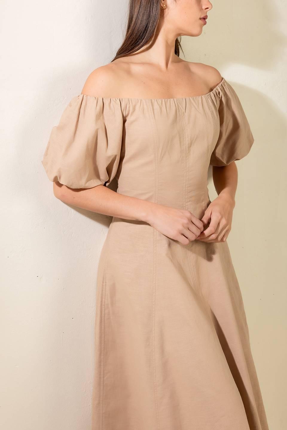 Protecting My Peace Taupe Woven Midi Dress