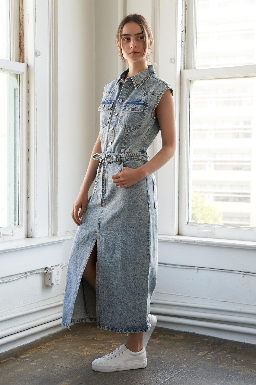 Wildflower Whimsy Denim Midi Dress