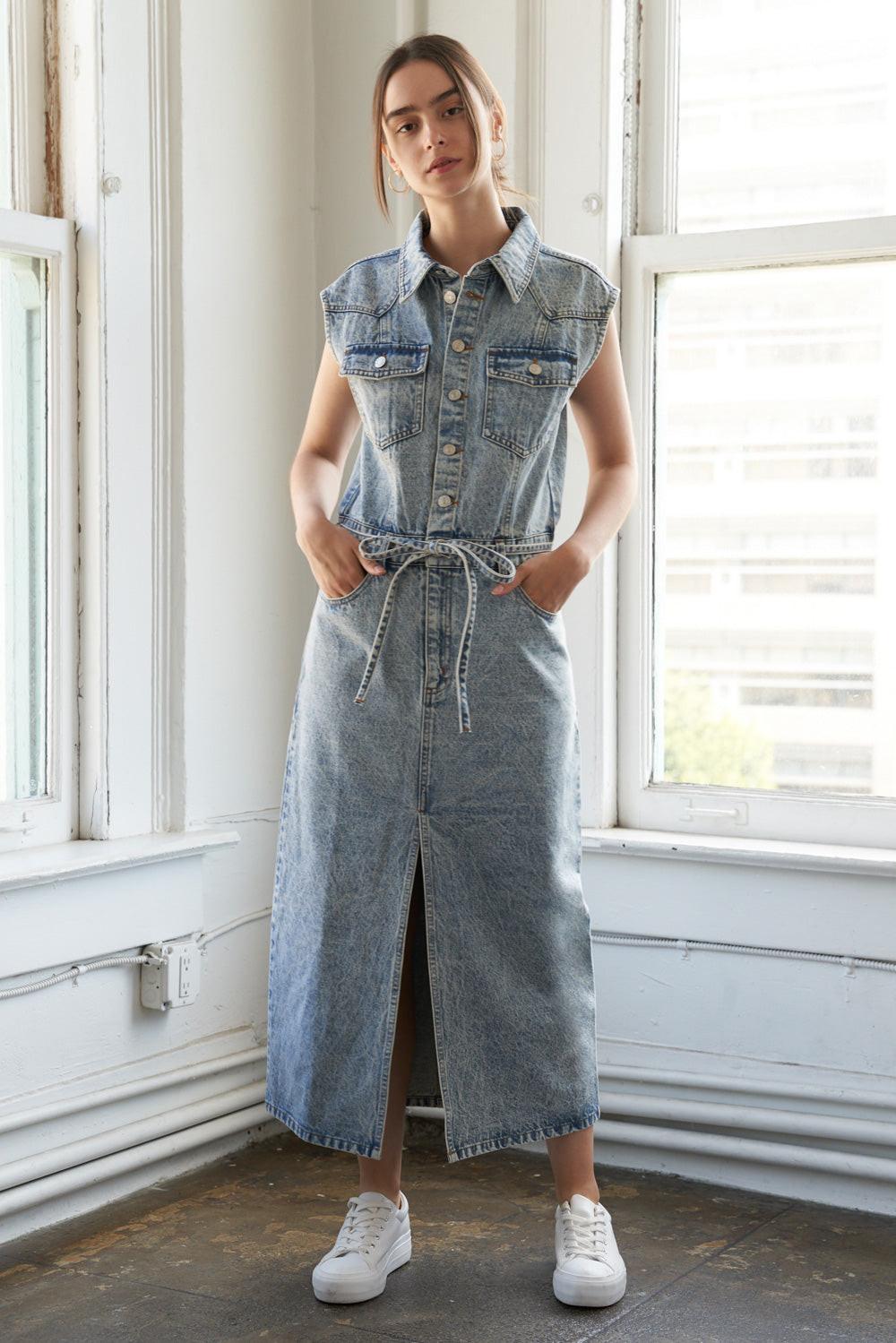 Wildflower Whimsy Denim Midi Dress