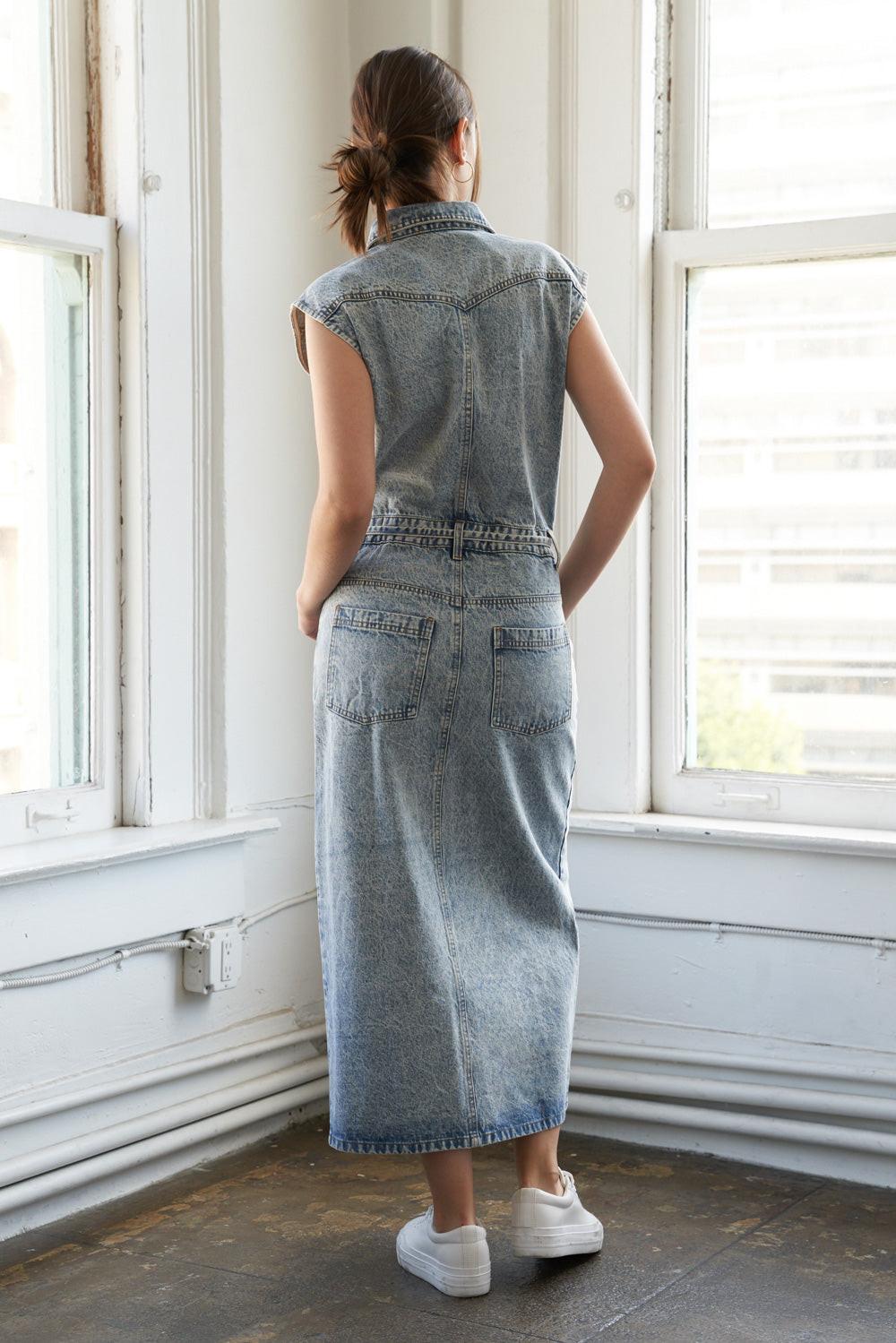 Wildflower Whimsy Denim Midi Dress