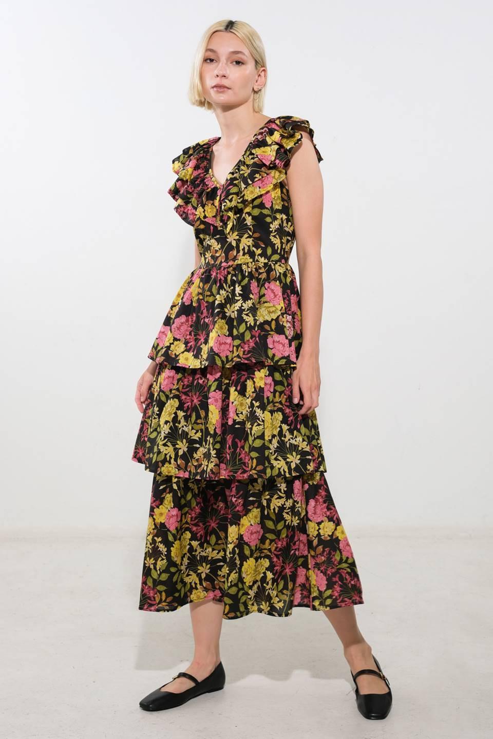 Graceful Gathering Woven Midi Dress