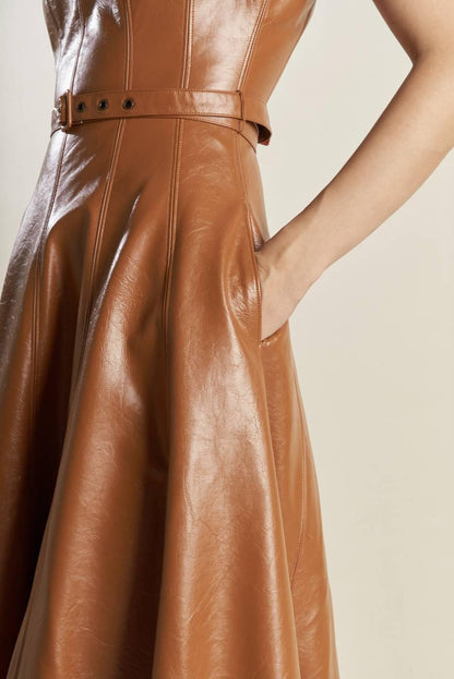 Lunar Symphony Faux Leather Midi Dress